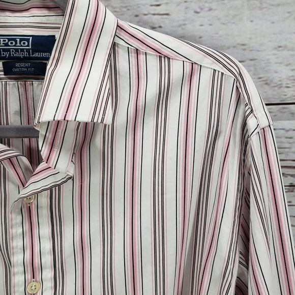 Polo by Ralph Lauren Men's Pink Striped Cotton Regent Custom Fit Shirt XL - Picture 10 of 13